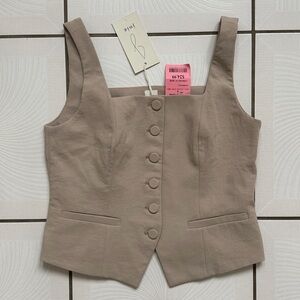 Taupe Button-Front Vest
